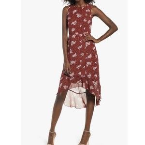 Love, Nickie Lew Women s High Low Floral Dress Size 7 Maroon Red Sleeveless M